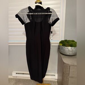 Nordstrom Maggie London Black Sheer Mesh Yoke Midi Dress NWT Size 4